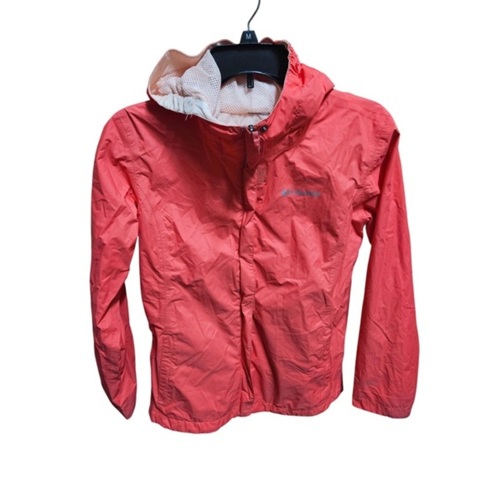 Columbia Women's Coral Pink Rain Jacket Hooded Lightweight‎ Active Coat
